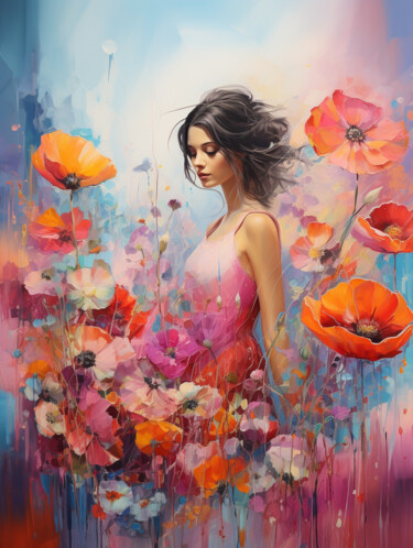 Digital Arts titled "Harmony in a poppy…" by Marina Zhivliuk, Original Artwork, Digital Painting