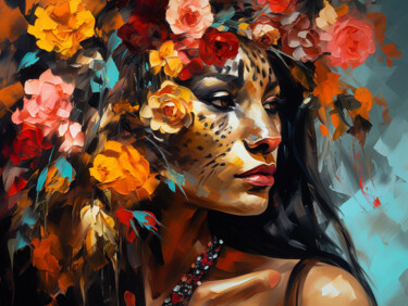 Arte digital titulada "Gorgeous leopard gi…" por Marina Zhivliuk, Obra de arte original, Pintura Digital