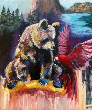 Peinture intitulée "Oil painting Bear a…" par Marina Zhivliuk, Œuvre d'art originale, Huile