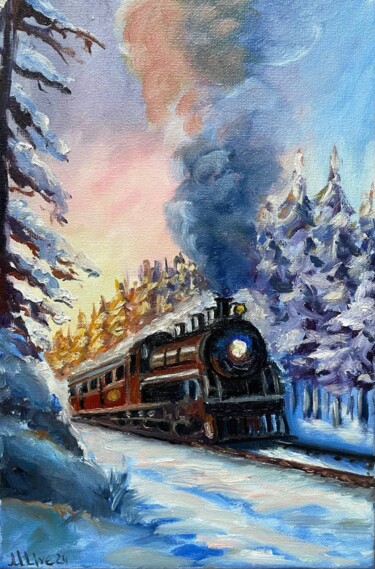 Painting titled "Oil painting The tr…" by Marina Zhivliuk, Original Artwork, Oil