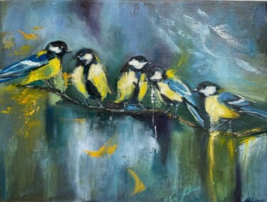 Pintura titulada "Calmness birds sitt…" por Marina Zhivliuk, Obra de arte original, Oleo