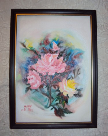 Painting titled "Flowers Rose" by Marina Mos, Original Artwork, Oil