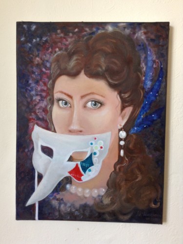 Painting titled "Mask" by Marina Mos, Original Artwork, Oil