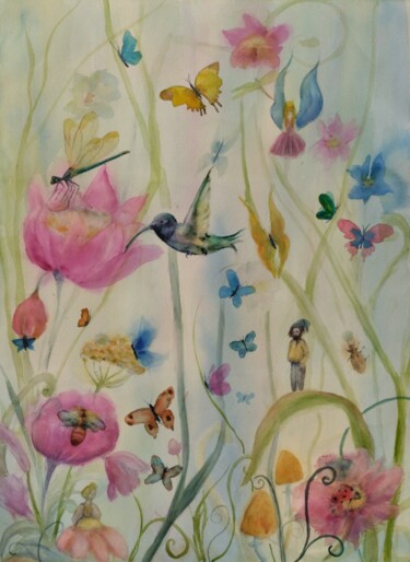 Painting titled "Le jardin extraordi…" by Marina Mothes, Original Artwork, Watercolor