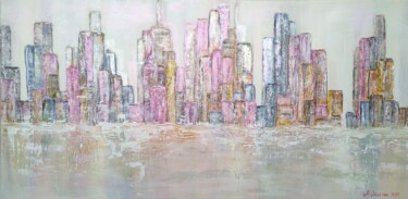 Painting titled "City № 12" by Marina Okulova, Original Artwork, Acrylic Mounted on Wood Stretcher frame