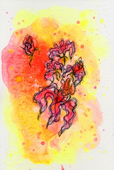 Painting titled "Flower Fantasy 4" by Marina Okulova, Original Artwork, Acrylic Mounted on Cardboard