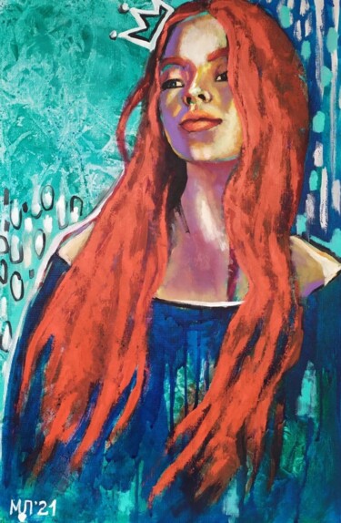 Painting titled "Girl with red hair…" by Marina Petrova, Original Artwork, Oil