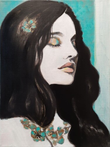 Girl with black hair / Девушка с черными волосами Painting titled "Girl with black hai…" by Marina Petrova, Original Art, Acrylic