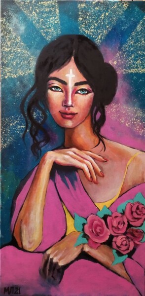 Картина под названием "Madonna with flower…" - Marina Petrova, Подлинное произведение искусства, Акрил