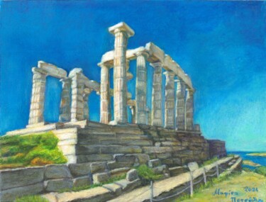 Ζωγραφική με τίτλο "Temple of Poseidon" από Marina Petsali, Αυθεντικά έργα τέχνης, Παστέλ