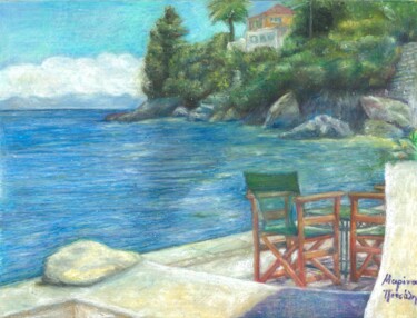 Bay view Ζωγραφική με τίτλο "Bay view" από Marina Petsali, Αυθεντικά έργα τέχνης, Παστέλ