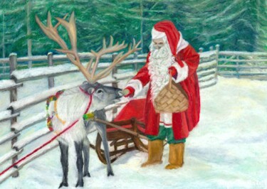 Painting titled "Santa Claus friend" by Marina Petsali, Original Artwork, Pastel
