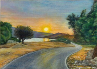 Pintura titulada "On the road at suns…" por Marina Petsali, Obra de arte original, Pastel