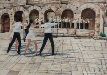 Painting titled "Syrtaki dance" by Marina Petsali, Original Artwork, Pastel