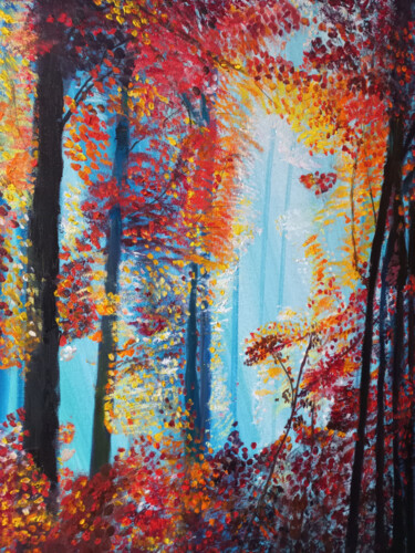 Painting titled "Fall Forest" by Marina Pingitzer, Original Artwork, Oil