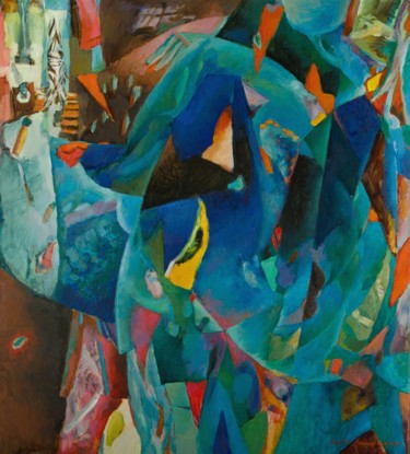 Painting titled "СИНИЙ" by Marina Podgaevskaya, Original Artwork, Oil Mounted on Wood Stretcher frame