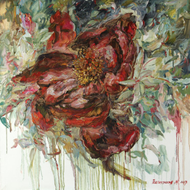 Картина под названием "Big red peon" - Marina Podgaevskaya, Подлинное произведение искусства, Масло Установлен на Деревянная…
