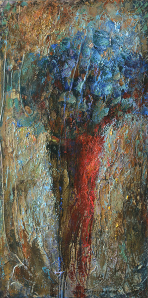 Painting titled "Bouquet of blue ros…" by Marina Podgaevskaya, Original Artwork, Oil Mounted on Wood Stretcher frame