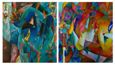 Pintura intitulada "Blue and red (dipty…" por Marina Podgaevskaya, Obras de arte originais, Óleo Montado em Armação em madei…