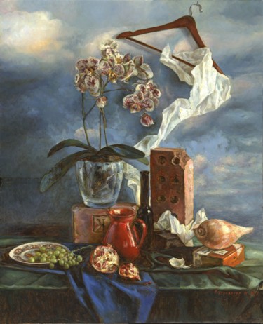 Painting titled "Still life with a h…" by Marina Podgaevskaya, Original Artwork, Oil Mounted on Wood Stretcher frame