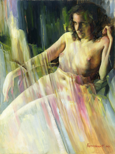 Painting titled "Morning Nude" by Marina Podgaevskaya, Original Artwork, Oil Mounted on Wood Stretcher frame