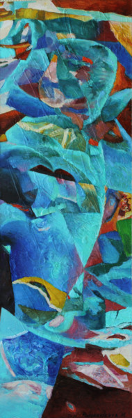 Painting titled "BLUE #3 110x33" by Marina Podgaevskaya, Original Artwork, Oil Mounted on Wood Stretcher frame