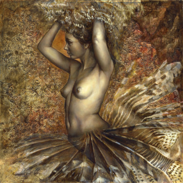 Malerei mit dem Titel "Golden fish" von Marina Podgaevskaya, Original-Kunstwerk, Öl Auf Keilrahmen aus Holz montiert