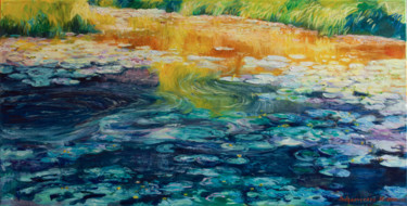 Peinture intitulée "Lily pond." par Marina Podgaevskaya, Œuvre d'art originale, Huile Monté sur Châssis en bois