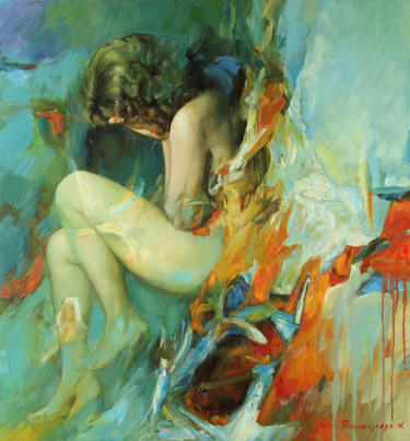 Malarstwo zatytułowany „Nude#5” autorstwa Marina Podgaevskaya, Oryginalna praca, Olej Zamontowany na Drewniana rama noszy