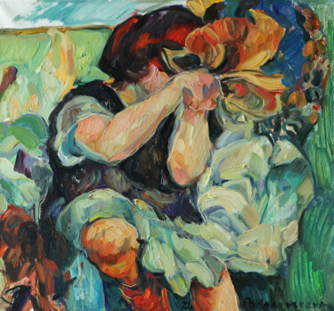Pittura intitolato "Girl with a flower…" da Marina Podgaevskaya, Opera d'arte originale, Olio