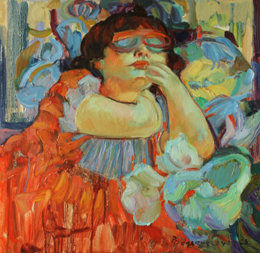Картина под названием "Girl in a red dress" - Marina Podgaevskaya, Подлинное произведение искусства, Масло