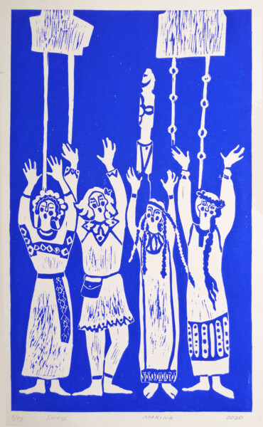 Incisioni, stampe intitolato ""The Song"" da Marina Pozhidaeva, Opera d'arte originale, Incisioni su linoleum