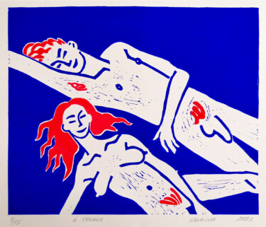 Incisioni, stampe intitolato ""A couple"" da Marina Pozhidaeva, Opera d'arte originale, Incisioni su linoleum