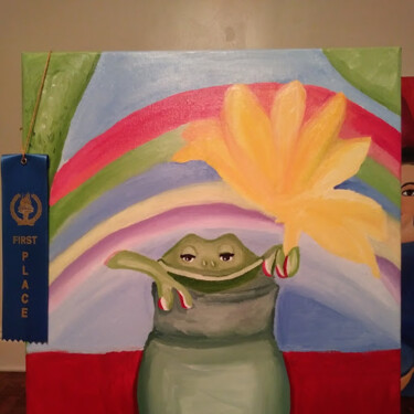 Painting titled "frogy-in-the-vase.j…" by Marina Pylypenko, Original Artwork, Oil