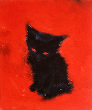 Painting titled "Sleepy Kitty" by Marina Rusalka, Original Artwork, Oil Mounted on Wood Stretcher frame