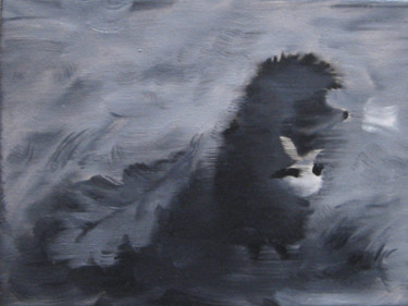 Painting titled "Hadgehog in the fog…" by Marina Rusalka, Original Artwork, Oil Mounted on Wood Stretcher frame