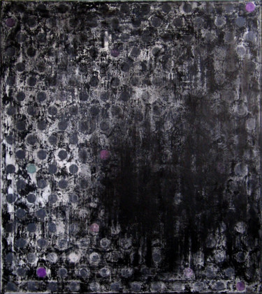 Painting titled "Many Grey Spots" by Marina Rusalka, Original Artwork, Oil Mounted on Wood Stretcher frame