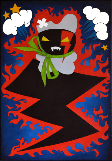 Картина под названием "Angry Bunny" - Marina Rusalka, Подлинное произведение искусства, Масло Установлен на Деревянная рама…