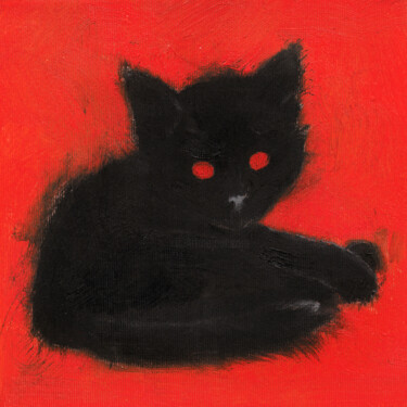 Картина под названием "Sleepy kitty is loo…" - Marina Rusalka, Подлинное произведение искусства, Масло Установлен на Деревян…