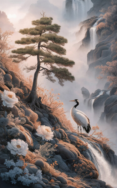 Digitale Kunst getiteld "Oriental landscape…" door Marina Rusalka, Origineel Kunstwerk, AI gegenereerde afbeelding