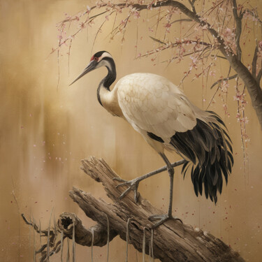Digitale Kunst mit dem Titel "Crane bird on the t…" von Marina Rusalka, Original-Kunstwerk, Digitale Malerei