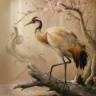 Arte digital titulada "Crane bird on the t…" por Marina Rusalka, Obra de arte original, Pintura Digital
