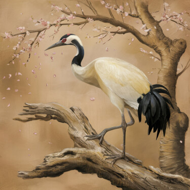 Arte digitale intitolato "Crane bird on the t…" da Marina Rusalka, Opera d'arte originale, Pittura digitale