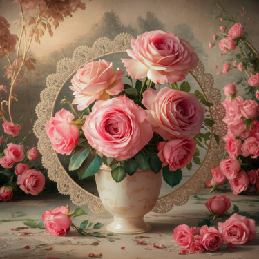 Artes digitais intitulada "Bouquet of pink ros…" por Marina Rusalka, Obras de arte originais, Imagem gerada por IA