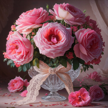 Digital Arts titled "Bouquet of pink ros…" by Marina Rusalka, Original Artwork, AI generated image