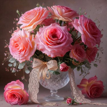 Digital Arts με τίτλο "Bouquet of pink ros…" από Marina Rusalka, Αυθεντικά έργα τέχνης, Εικόνα που δημιουργήθηκε με AI