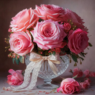 "Bouquet of pink ros…" başlıklı Dijital Sanat Marina Rusalka tarafından, Orijinal sanat, AI tarafından oluşturulan görüntü