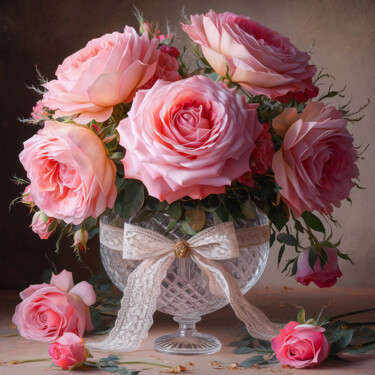 Digital Arts titled "Bouquet of pink ros…" by Marina Rusalka, Original Artwork, AI generated image