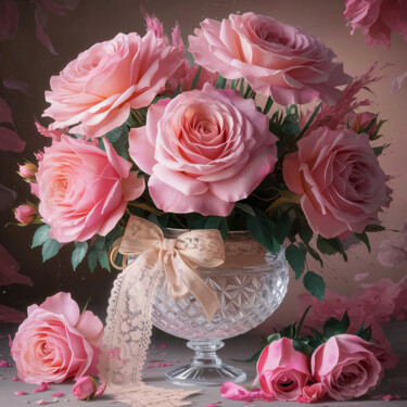 Arte digitale intitolato "Bouquet of pink ros…" da Marina Rusalka, Opera d'arte originale, Immagine generata dall'IA