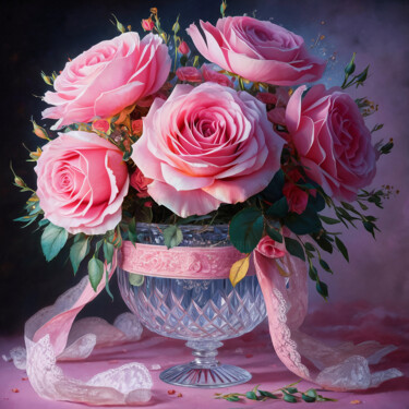 Arte digitale intitolato "Bouquet of pink ros…" da Marina Rusalka, Opera d'arte originale, Immagine generata dall'IA
